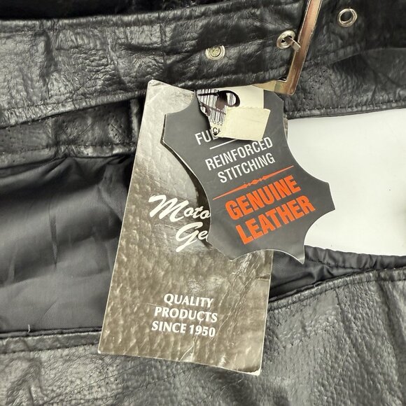 Diamond Plate Buffalo Leather Mens 2X Biker Chaps - Black Leather NWT - Picture 3 of 11